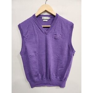 Peter Millar Men's Golf Sweater Vest Mens L Purple, 100% Merino Wool V-neck‎